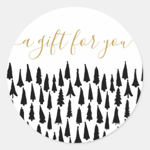 Black White Christmas Holiday Gift  Classic Round Sticker