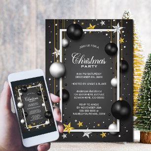 Black White Christmas Ornament Christmas Party Invitation