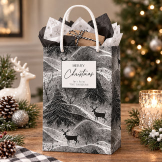 Black White Christmas Pattern#13 ID1009 Wrapping Medium Gift Bag