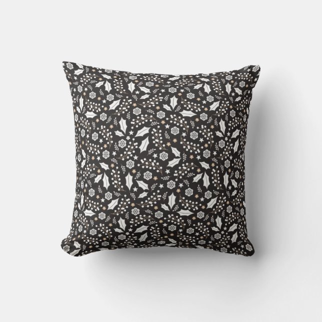 Black White Christmas Pattern Cushion (Front)