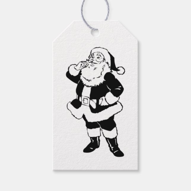 Black & White Christmas Santa  Gift Tags (Front)