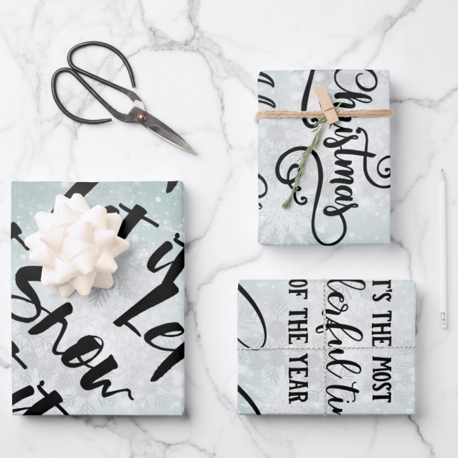 Black,White,Christmas,Snowflake,Holiday Quote,Gift Wrapping Paper Sheet (Front)
