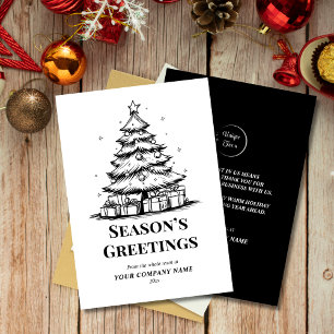 Black & White Christmas Tree Custom Business Logo  Holiday Card