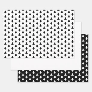 Black/White Christmas Tree Iconic Pattern Wrapping Paper Sheet