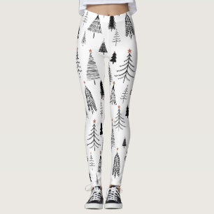 Black White Christmas Tree Pattern  Leggings