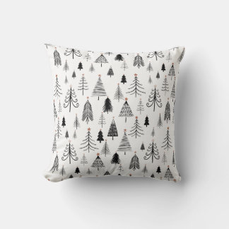 Black White Christmas Tree Pattern Minimalist Cushion