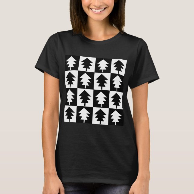 Black White Christmas Tree T-Shirt (Front)