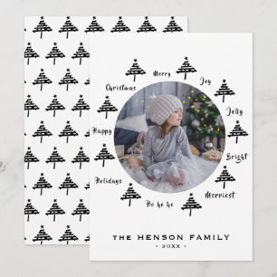 Black & White Christmas Tree Wishes Family Photo Holiday Card