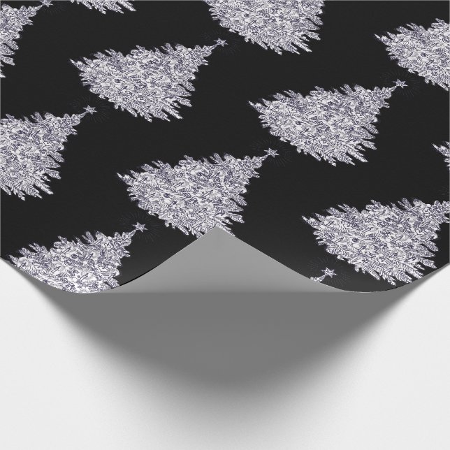 Black & White Christmas Tree  Wrapping Paper (Corner)