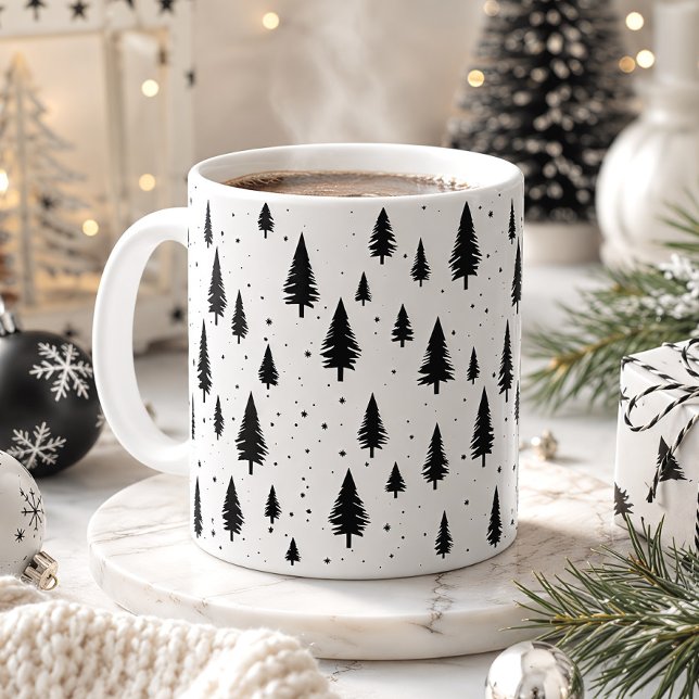 Black & White Christmas Trees Coffee Mug (Creator Uploaded)
