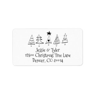 Black & White Christmas Trees Return Address Label
