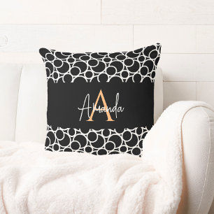 Black & White Circle Pattern with Monogram  Cushion