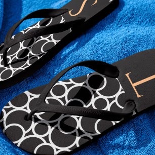 Black & White Circle Pattern with Monogram Jandals