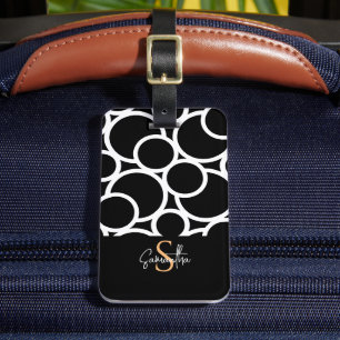 Black & White Circle Pattern with Monogram Luggage Tag
