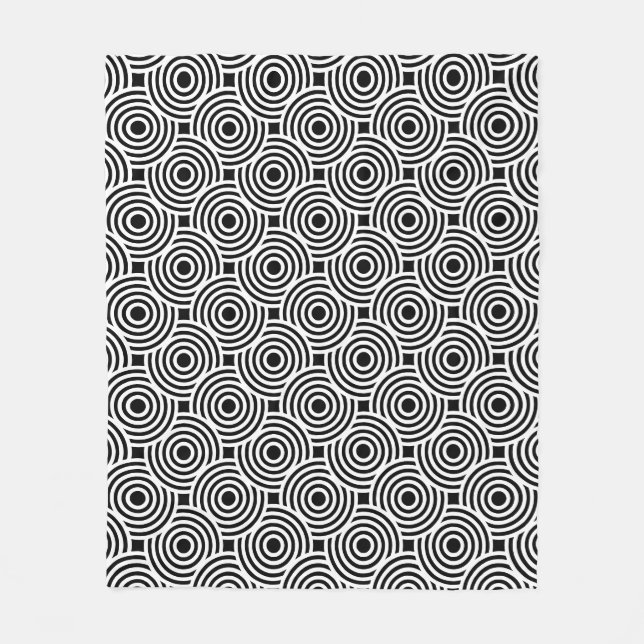 Black White Circle Ring Disc Spider Op-Art Pattern Fleece Blanket (Front)