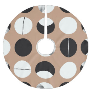 Black, white circles, brown background. brushed polyester tree skirt