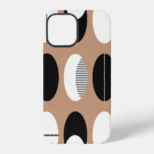 Black, white circles, brown background. iPhone 12 case