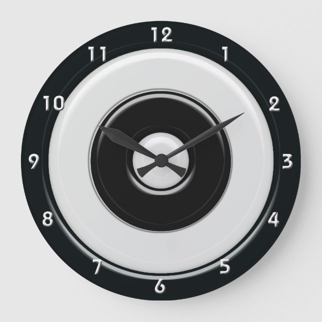 Black & White Circles & Bullseye with numbers Large Clock (Front)