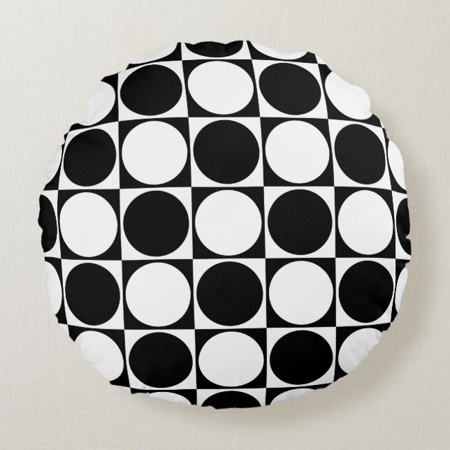 Black&White Circles&Squares, Decorative Design Round Cushion (Front)