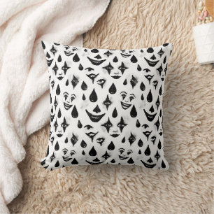 Black White Circus Clown Faces Halloween Fun Cushion