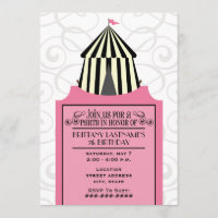 Black & White Circus Tent w Pink Ticket Birthday