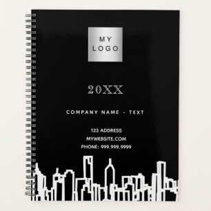Black white city skyline business logo 2027 planner
