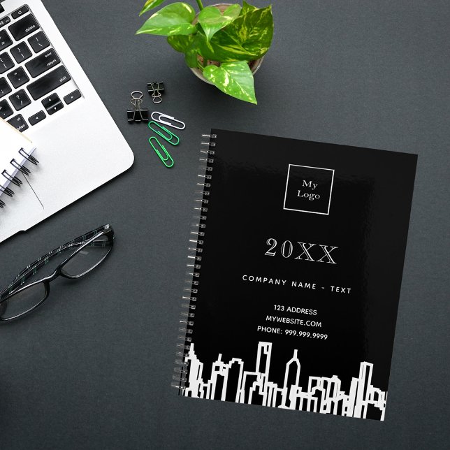 Black white city skyline modern business logo 2025 planner (Creator Uploaded)
