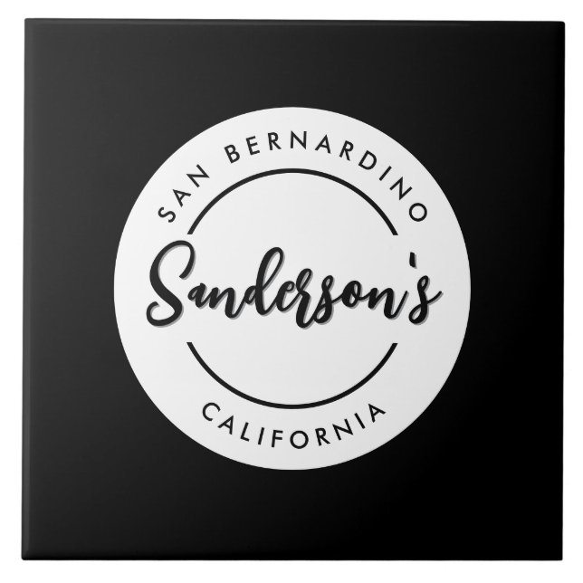 Black White City Town Place Location Name Circle  Tile (Front)