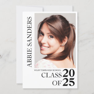 Black White Class 2025 Graduation Photo Invitation