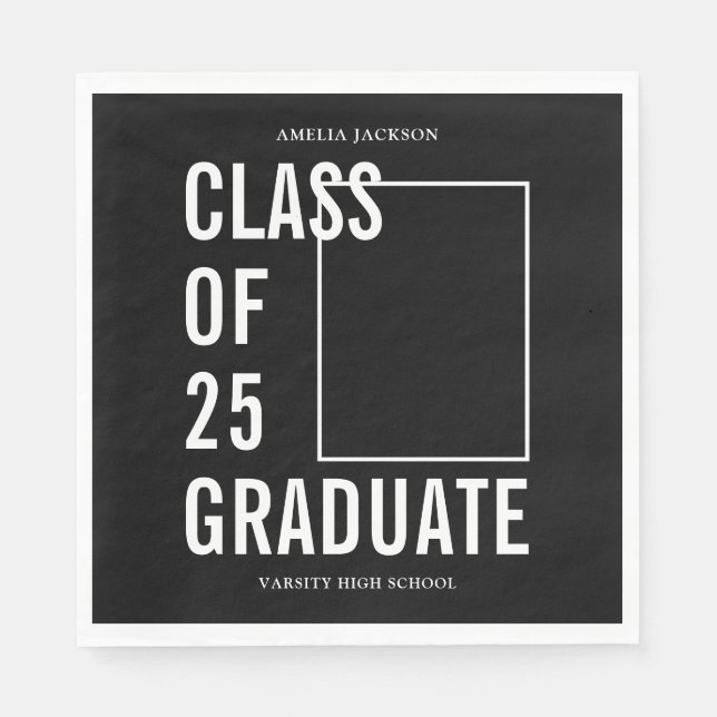 Black & White Class Of 25 Photo Graduation Paper Napkin (Front)