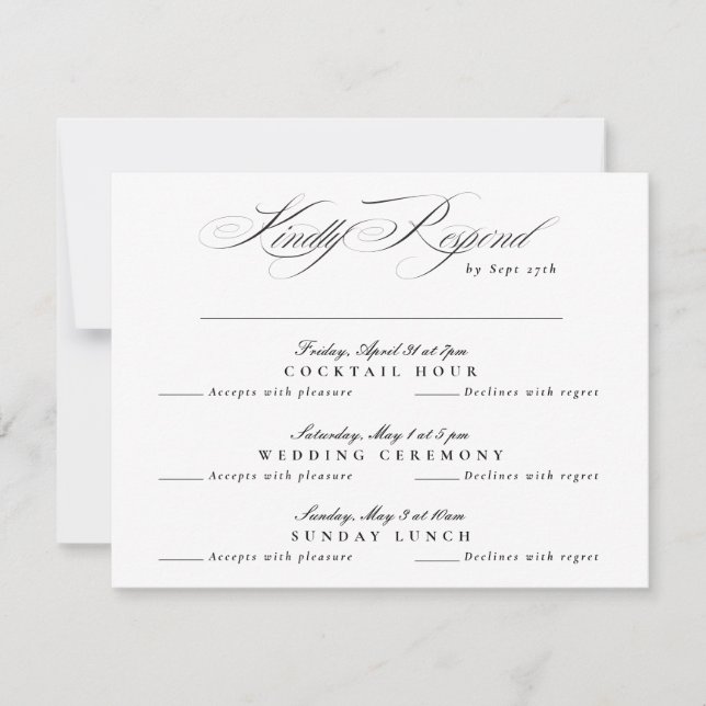 Black White Classic Calligraphy multi-event RSVP Card (Front)