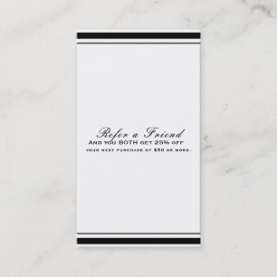 Black & White Classic Elegant Chic Refer a Friend Referral Card