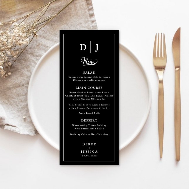 Black & White Classic Elegant Luxury Wedding  Menu (Creator Uploaded)