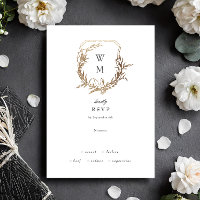 Black White classic floral Gold crest wedding