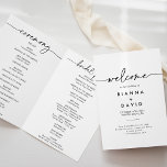 Black White Classic Folded Wedding Programme<br><div class="desc">This black white classic folded wedding program is perfect for a modern wedding. The simple and elegant design features classic and fancy script typography in black and white. 

Include a quote or short message,  order of service,  wedding party and thank you message.</div>