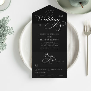 Black & White Classic Formal Calligraphy Wedding All In One Invitation