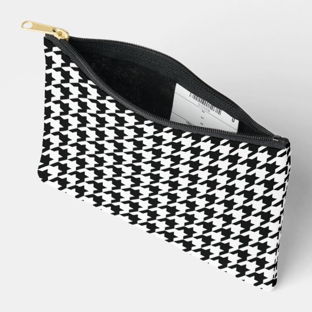 Black White Classic Houndstooth Check Accessory Pouch (Open)