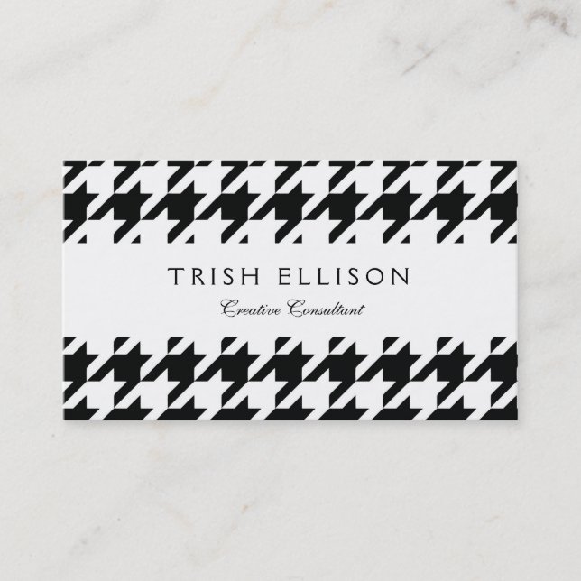 Black White Classic Houndstooth Check Business Card (Front)