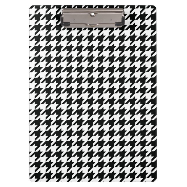 Black White Classic Houndstooth Check Clipboard (Front)