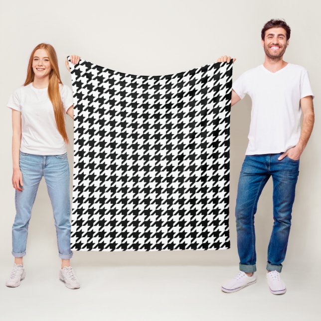 Black White Classic Houndstooth Check Fleece Blanket (In Situ)