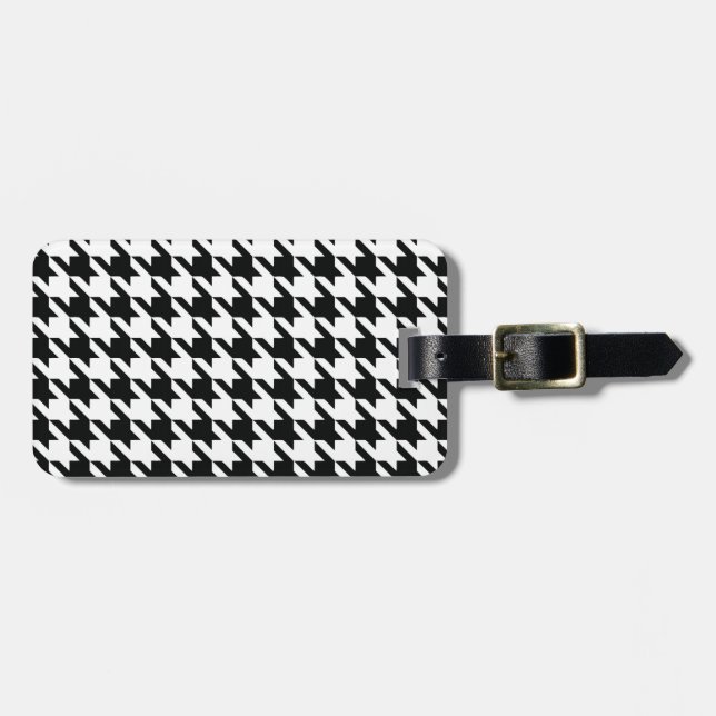 Black White Classic Houndstooth Check Luggage Tag (Front Horizontal)