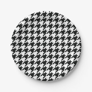 Black White Classic Houndstooth Check Paper Plate