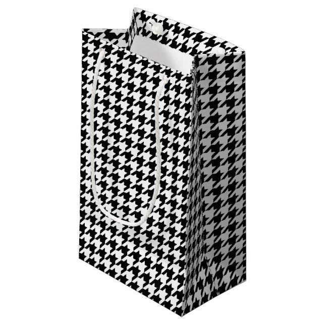 Black White Classic Houndstooth Check Small Gift Bag (Front Angled)