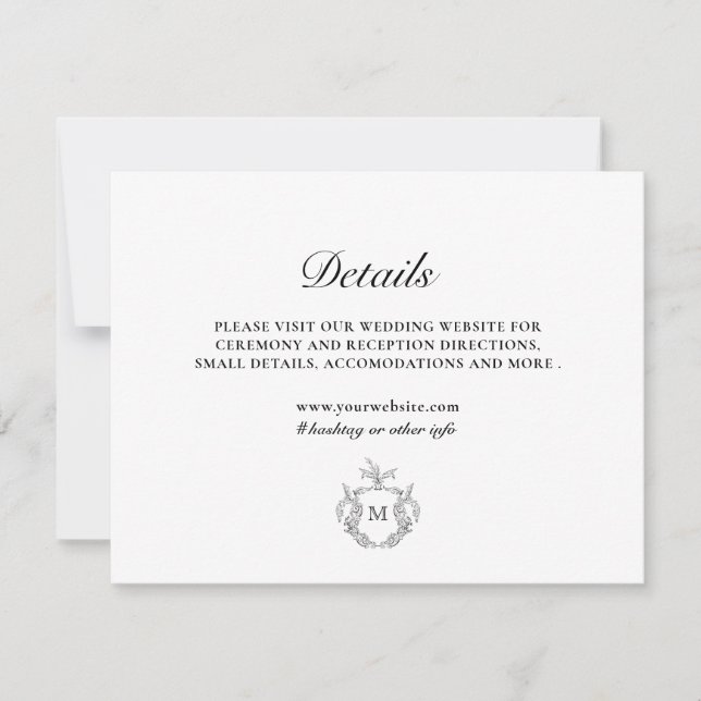 Black White Classic Luxe Wedding Details Card (Front)