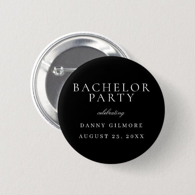 Black & White Classic Mens Bachelor Party 6 Cm Round Badge (Front & Back)