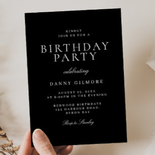 Black & White Classic Modern Birthday Party Invitation