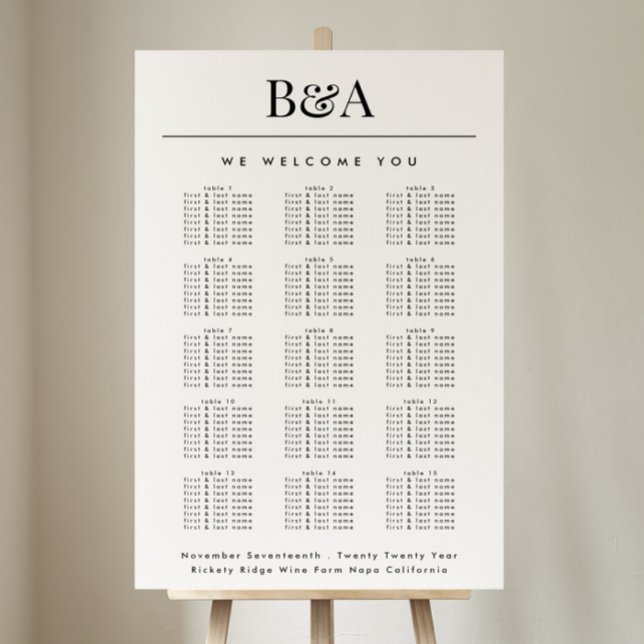Black White Classic Monogram Wedding Seating Chart (Creator Uploaded)