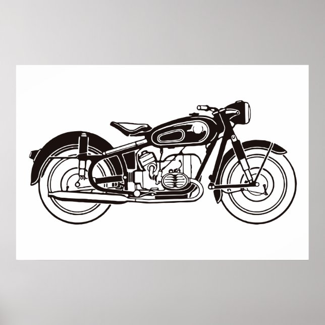  Black & white classic motorcycle Poster (Front)