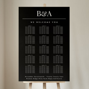 Black & White Classic Names Wedding Seating Chart