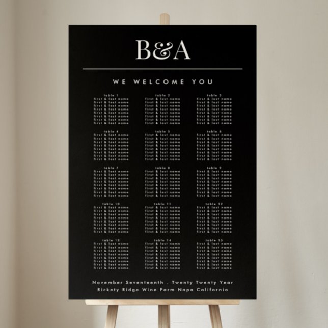 Black & White Classic Names Wedding Seating Chart (Creator Uploaded)